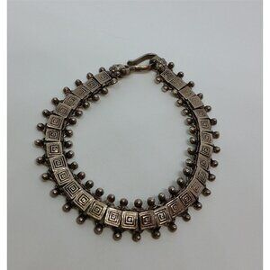 Vintage Artisan Greek Key Pattern Solid Sterling Silver Chain Bracelet U…